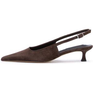 Brown Women's Slingback Kitten Closed Pointed Toe Pumps Low Heel Office Shoes